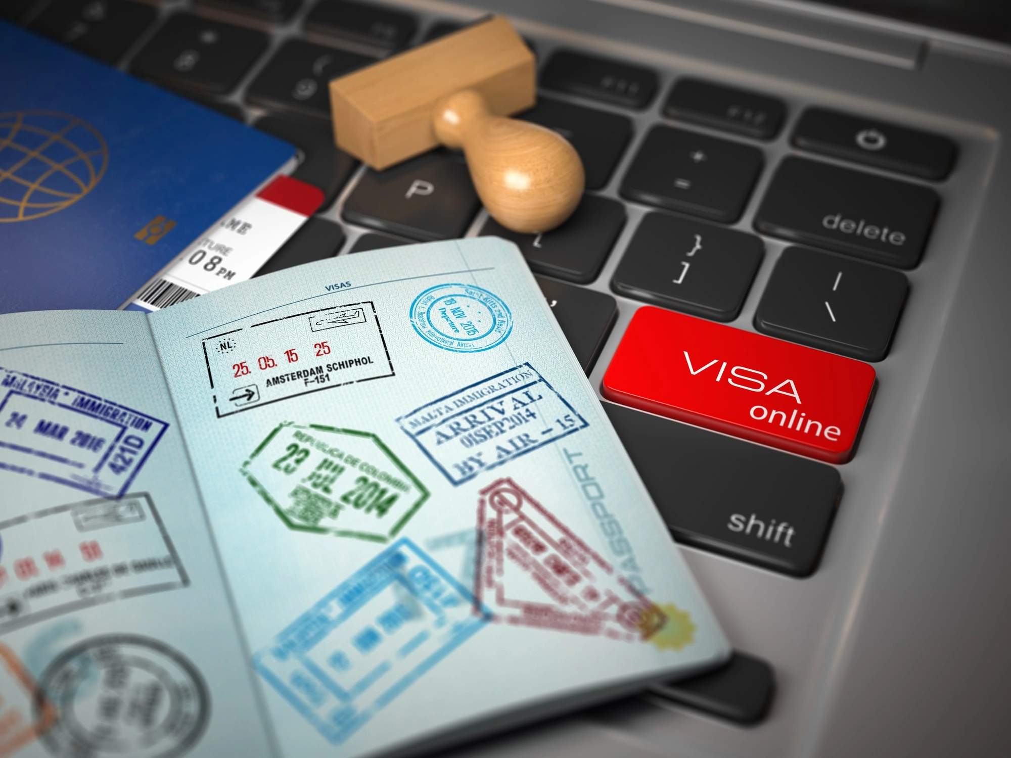 visa online application concept open passport with visa